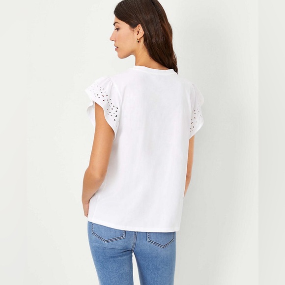 ⭐️ NWT Ann Taylor Eyelet Cap Sleeve Tee Scoop Neck Size XL - Picture 4 of 14